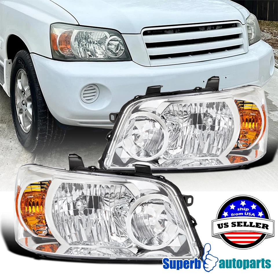 For 2004-2007 Toyota Highlander Halogen Headlights Lamps 04 05 06 07 Pair — 第 1/4 张图片