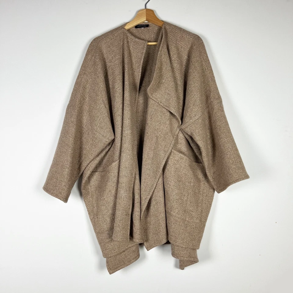 Eskandar 100% Cashmere Knit Waterfall Open Collar Cardigan Sweater Beige Tan L - Image 1 of 4