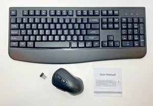 Wireless Keyboard And Mouse Combo, Full-Sized 2.4GHz. Black USB Battery Powered - Picture 1 of 6