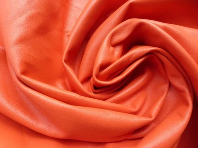Piel de cordero piel grado premium neón naranja drapeado suave acabado liso Foto 1 de 4