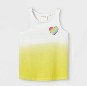 Cat & Jack Toddler Girls Bright Yellow Ombre Heart Knit Graphic Tank Top - Picture 1 of 2