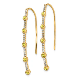 14K Yellow Gold Lab Grown Created Diamond Sapphire Threader Drop Dangle ... - Picture 1 of 6