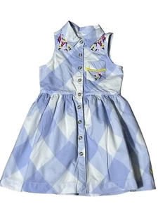 JOULES Girl’s Dress Size 4 Blue White Embroidered Flowers Bunny Cotton Lined - Picture 1 of 10