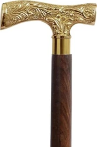 Antique Brass T-Shape Handle Men Derby Cane - Solid 37" Brown Ebony T Shape - Picture 1 of 2