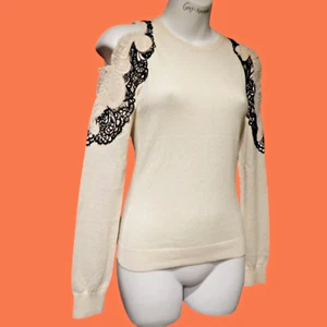 YIGAL AZROUEL silk & cashmere knit sweater top lace embroidered cold shoulder 3C - Picture 1 of 8