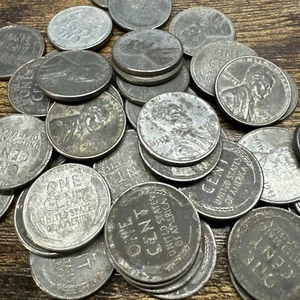 Zwei (2) 1943 P Lincoln Stahl Weizen Cent Penny irgendwie hässlich, irgendwie gepflegt aus dem 2. Weltkrieg - Bild 1 von 1