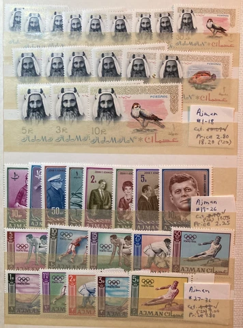 Ajman Stamp Collection 1964-1965,  MNH  62 stamps with $70.90 Cat. Value Cover