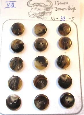 je 12/15 Büffelhornknöpfe mini, Kinderkleidung, Puppenkleidung, Blusen, Oberhemd - Bild 1 von 4