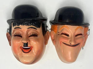 Rare Vintage Laurel and Hardy Plastic Masks by Bayshore Made In France Halloween - Picture 1 of 18
