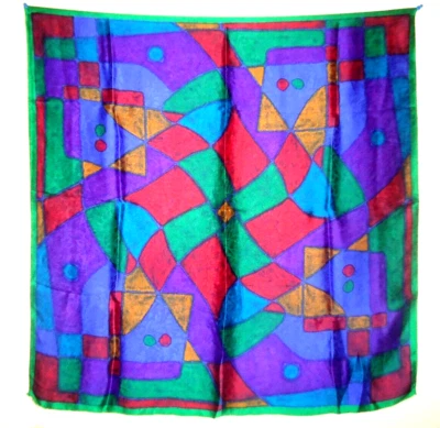 #3 De Colección ELLEN TRACY Japón Mujer Bufanda Multicolor 100% Seda Talla-34x34 pulgadas Foto 1 de 4