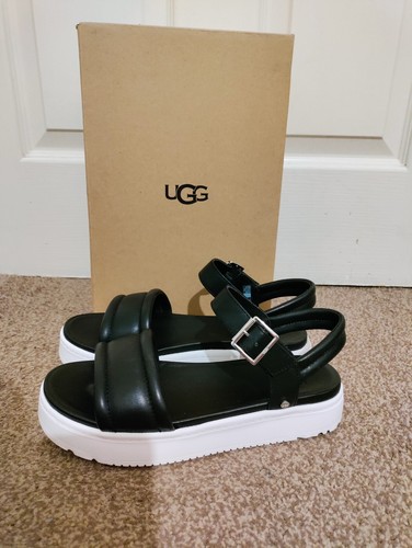 Sandali UGG Zayne donna in pelle casual cinturino alla caviglia plateau neri taglia uk 6