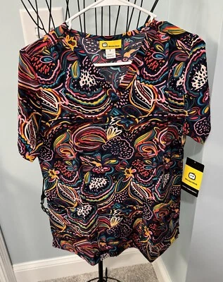 New Wonderwink Small S Women ladies Scrub Top Modern Flor Amor V Neck Wink - Image 1 of 4