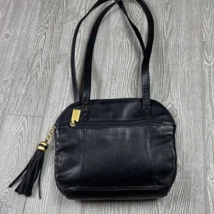 TIGNANELLO Womens Leather Tasseled Satchel Handbag Black Gold Hardware Glam Goth - Picture 1 of 7