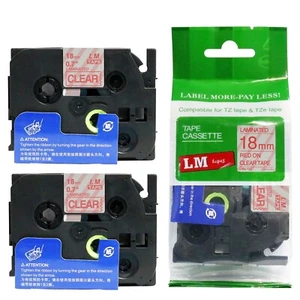 Paquete de 2 cintas transparentes rojas de 18 mm para fabricante de etiquetas P-touch modelo PT1760, PT-1760 3/4 - Imagen 1 de 1