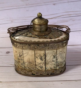 Antique Asian Chinese Scrimshaw Tea Caddy Signed Damaged Needs Repair - Picture 1 of 11