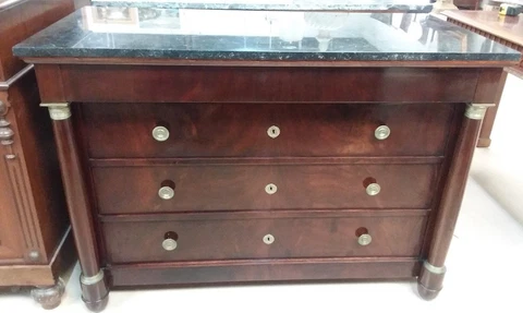 Antique French Empire Mahogany Marble Top Commode Chest Louis Philippe Bureau Cover