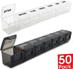 Paquete de 50 organizadores de píldoras extra grandes (25 blancos + 25 negros) 7 días, caja de pastillas semanal, - Imagen 1 de 8