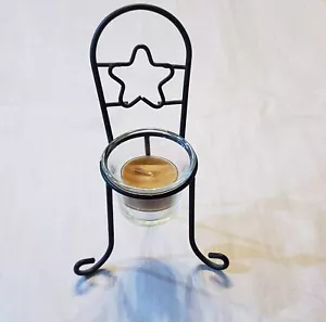 Wrought Iron Chair w/Star Shape Center Tea Light & Holder 6 1/2" Tall, Vintage - Picture 1 of 10