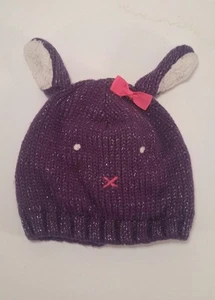 Purple Silver Glitter Bunny Rabbit With Floppy Ears Infant Winter Hat A6 - Picture 1 of 10