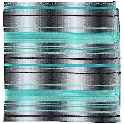New men's polyester black blue gray stripes hankie pocket square formal wedding - Image 1 of 2