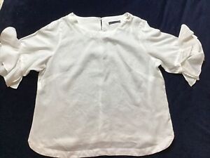 M&S Collection White Linen Top Blouse With Sleeves Frilly - Sz 20