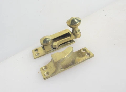 Large Vintage Brass Sash Window Latch Lock Fastener Catch Old  Handle Antique Cover