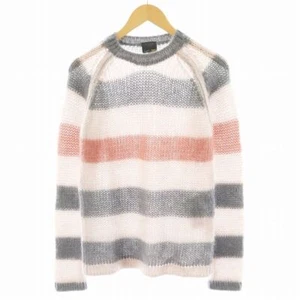 FENDI Knit Sweater Long Sleeve Striped Kid Mohair 46 S Gray Pink Men's - Picture 1 of 6
