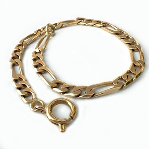 14K Gold 4.5mm Figaro Curb Chain Bracelet, 7.75" Long w Oversized Spring Ring 8g - Picture 1 of 8