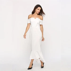 NEW Fashion Women's V Neck off-The-Shoulder Short Sleeve Dovetail Evening Dress - Picture 1 of 21