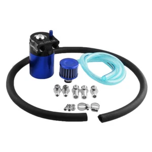 BLACK & BLUE Baffled Aluminum Oil Catch Can Reservoir Tank / Oil Tank w/ Filter - Foto 1 di 11