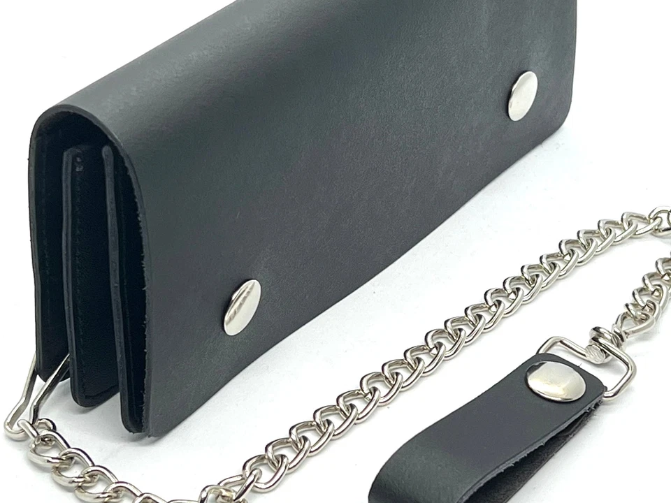 Genuine Leather Men's Biker's Long Wallet Trucker Motorcycle Trucker Steel Chain - Image 1 of 4