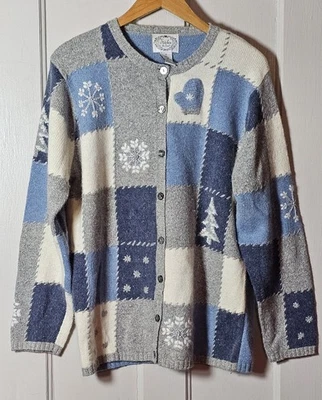 Suéter De Colección Años 90 Puntadas en el Tiempo Talla M Azul Gris Marfil Invierno Copos de Nieve Mitón Foto 1 de 4