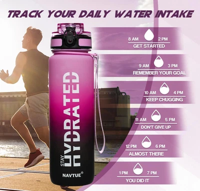Water Bottle, 32oz Sports Water Bottle with Time Marker, Motivational, Leakproof - Image 1 of 4
