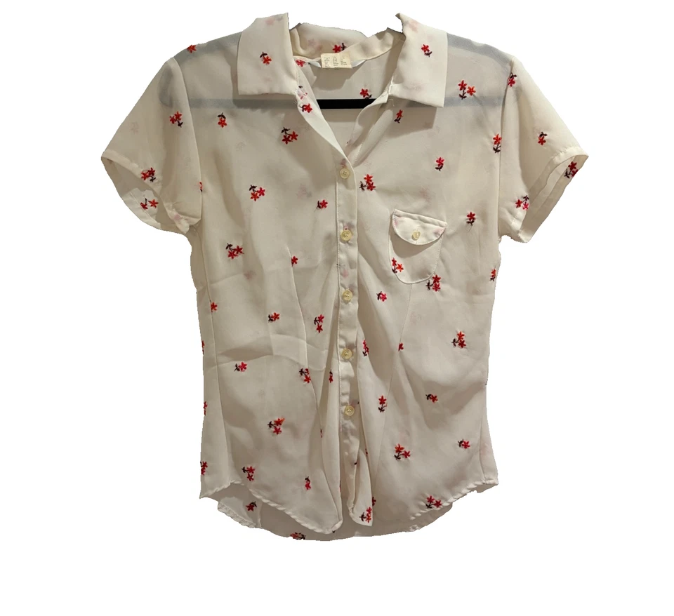 Vintage Esprit Embroidered Floral Blouse Sheer Needlepoint Romantic Y2K Top M - Image 1 of 4