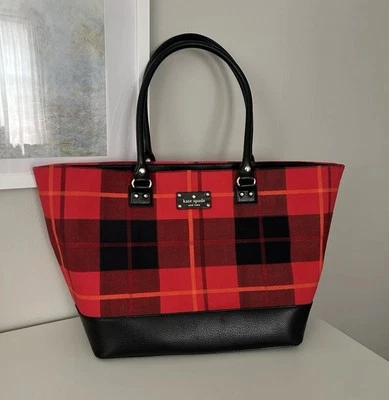 Bolso de hombro Kate Spade Wellesley Plaid Harmony rojo, negro Foto 1 de 3