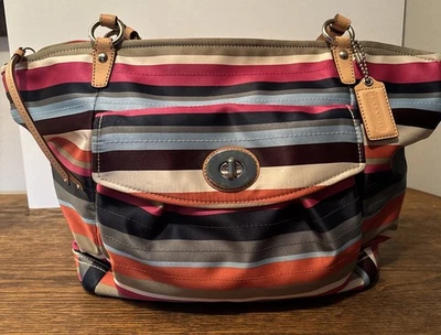 Bolso de Hombro Coach Legacy Leah Satinado Arco Iris Rayas Bolso Cartera Y2K # 13312 Foto 1 de 4