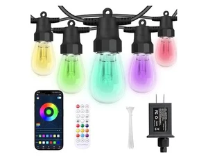 CAWWS Outdoor String Lights 100FT, Outdoor Lights for Patio with 40 Dimmable..F1 - Picture 1 of 7