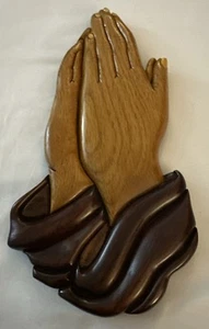 Wooden Hands Praying Wood Carving Handcrafted -Two Tone - Picture 1 of 2