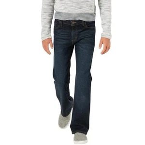 NWT Wrangler Jeans Boys 16 Relaxed Denim 4-way Flex Dark Cotton Boot Cut Jeans - Picture 1 of 9