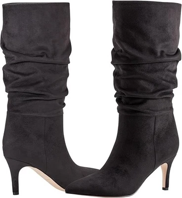 Botas Marc Fisher Idaley panturrilha média preta camurça sintética 6M salto agulha MSRP $159 - Imagem 1 de 2