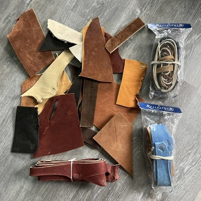 LOTE de piezas de cuero chatarra artesanal variadas/varias de 3 libras Foto 1 de 4