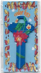 COLOR KEY BLUE WITH RED FLOWER HOUSE KEY BLANKS SC-1 - Picture 1 of 1