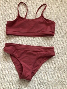 Shein Rust Red Swimsuit Bralette Top Bikini Bottoms Size 160 - Picture 1 of 3