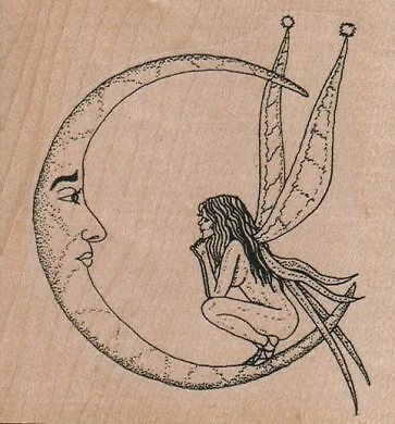 Sello de goma Fairy On Moon de 3 1/2 x 3 1/2", sello celestial, sello de luna Foto 1 de 1