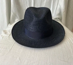 Biltmore Navy Straw Fedora Brand New w/Tags Size 7 1/4 Milan Hemp Braid Hat - Picture 1 of 6
