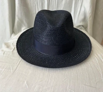 Biltmore Azul Marino Paja Fedora Nuevo con Etiquetas Talla 7 1/4 Milán Cáñamo Trenza Sombrero Foto 1 de 4