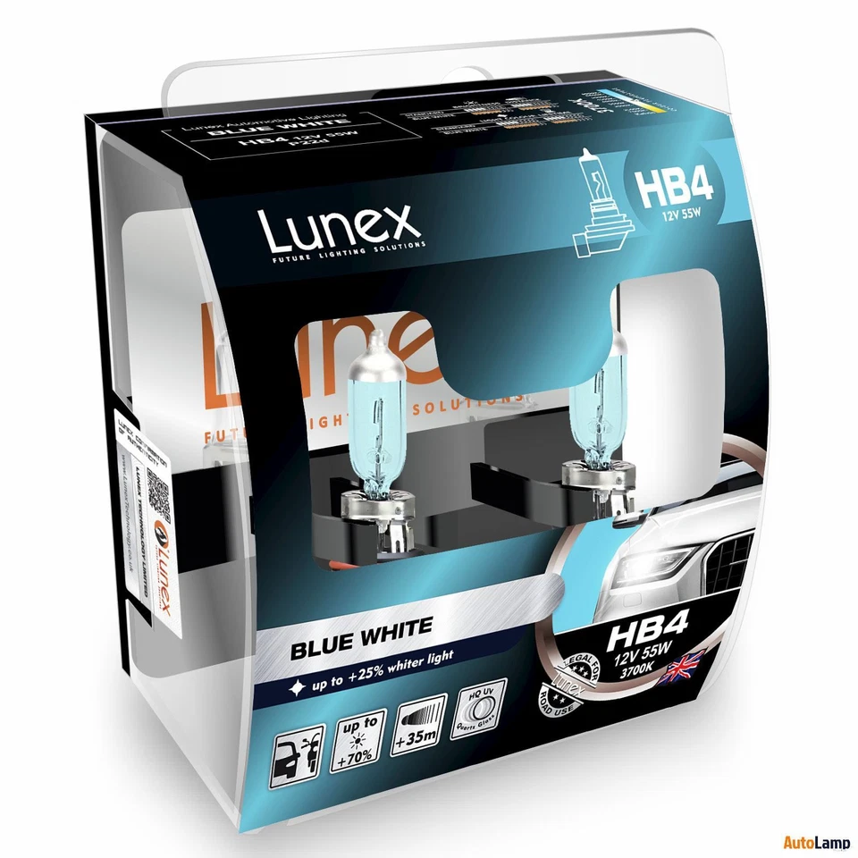 Lunex HB4 Blue White 12V Car Halogen Headlight Bulbs P22d 3700K HardCase Set - Image 1 of 1
