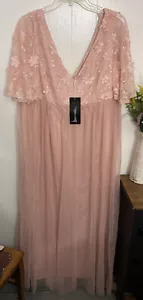 Woman’s 2X Pink Maxi Dress NWT Lace Short Sleeve FORMAL Mother Of Bride Flowy - Picture 1 of 11
