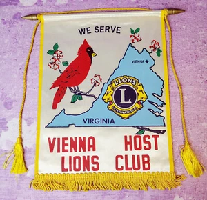 Vintage Lions Club Banner Flag Virginia Vienna Host Lions Club Red Cardinal Gold - Picture 1 of 4