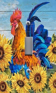 COLORFUL COUNTRY ROOSTER SUNFLOWERS WOOD BARN LIGHT Wall SWITCH PLATE OUTLET - Picture 1 of 27